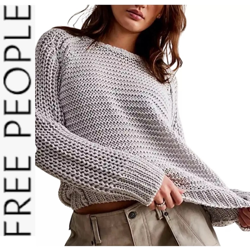NEW Free People Essential Linen Crewneck Sweater in Lava Rock s